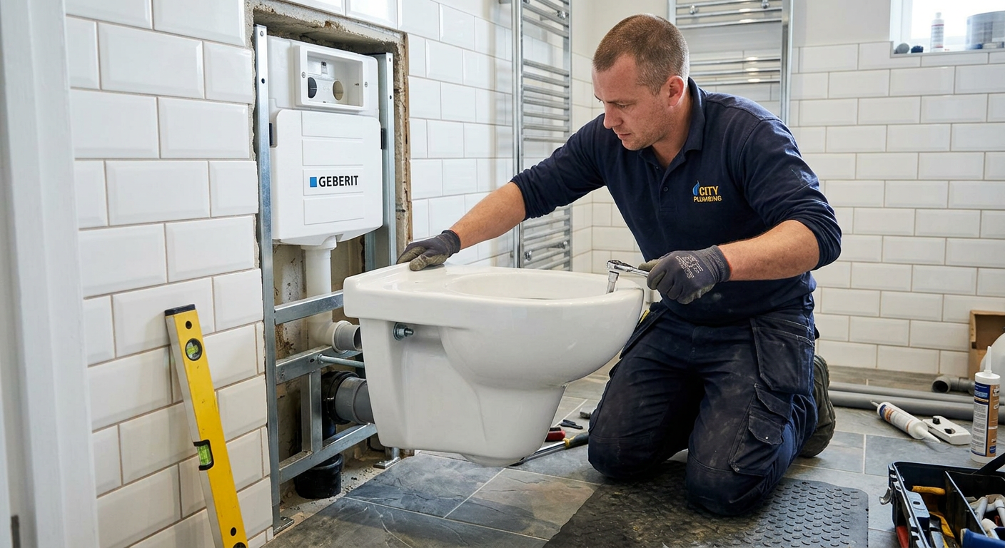 Pose de WC suspendu par un plombier professionnel à Clamart